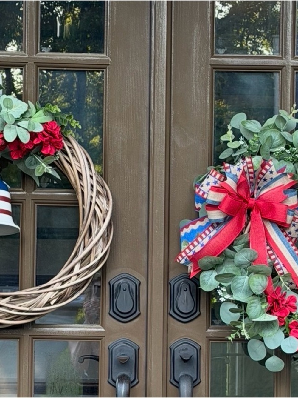 Patriotic Red & Green Holiday Door Wreath - Home Holiday